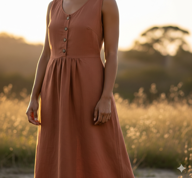 Vestido Midi Botões Terracota
